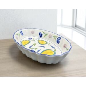 Vintage Hand Painted 8" Ceramic Baking Dish Scalloped Edge-Italy